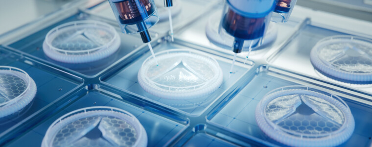 Bioprinting Technology Concept. Advanced Medical Printer Producing Artificial Heart Valves with Biopolymers. Futuristic Laboratory.