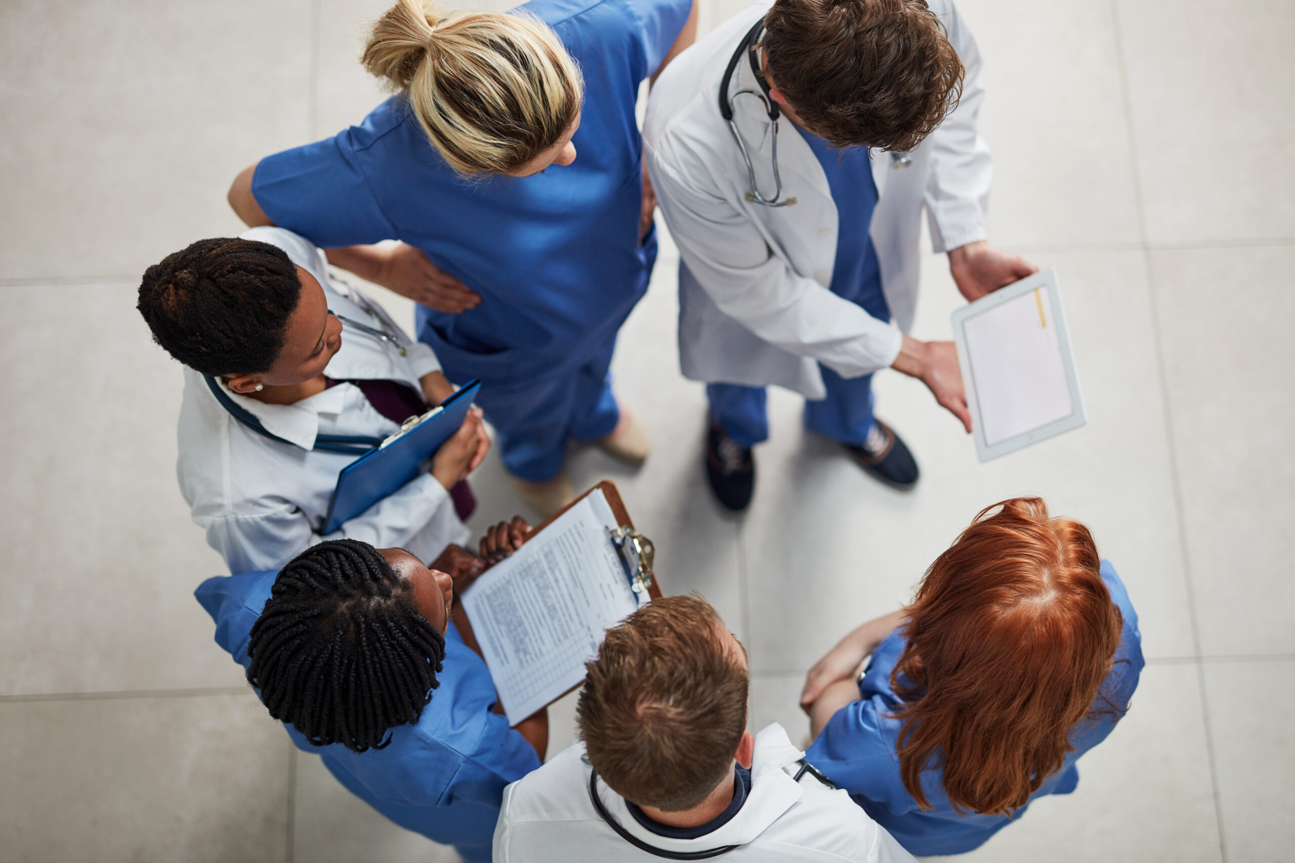 High angle shot of a group of medical practitioners working together in a hospital.