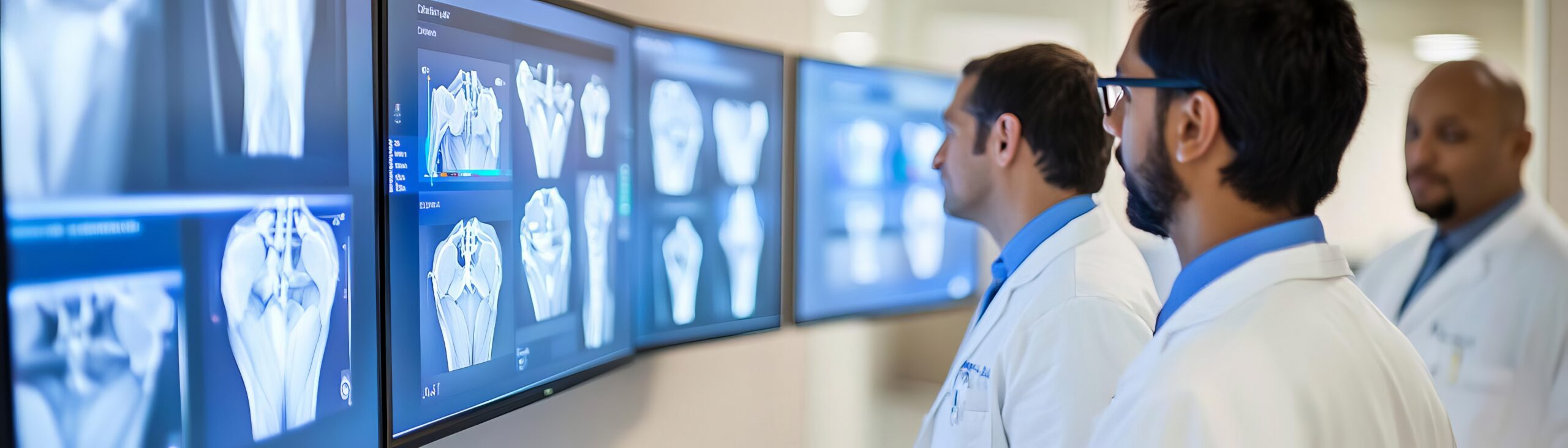 Clinic featuring interactive digital displays to educate patients about joint anatomy